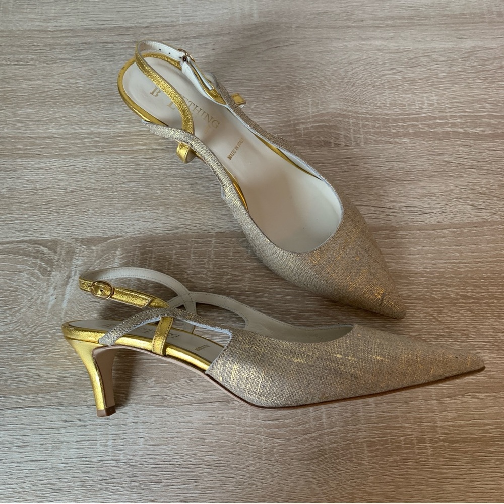 Vintage Pointed Toe Slingback Pump Gold Heels Special Occasion Something Bleu